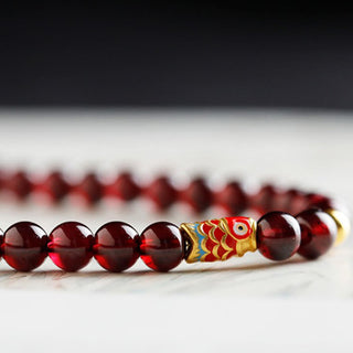 Buddha Gift 999 Gold Koi Fish Natural Garnet Protection Bracelet
