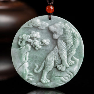 Buddha Gift Chinese Zodiac Tiger Jade Protection Necklace String Pendant