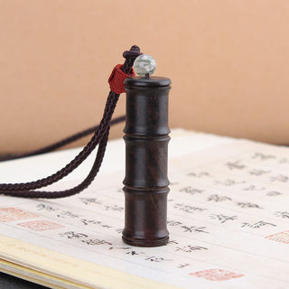 Buddha Gift Ebony Wood Bamboo Pattern Ghau Prayer Box Peace Necklace Pendant