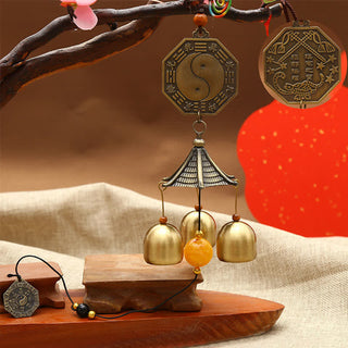 Buddha Gift Feng Shui Copper Coin Koi Fish Bagua Kirin Wind Chime Bell Luck Wall Hanging Decoration