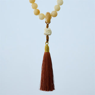 Buddha Gift Natural Bodhi Seed Ivory Fruit Dancing Lion Charm Harmony Tassel Wrist Mala