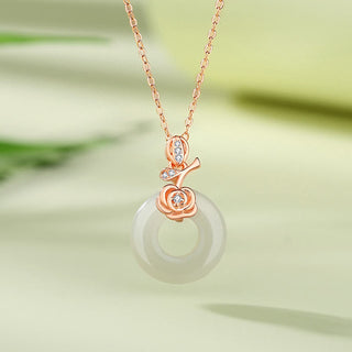 Buddha Gift 925 Sterling Silver Ginkgo Leaf Butterfly Rose Chalcedony Hetian Jade Peace Buckle Fu Character Harmony Necklace Pendant