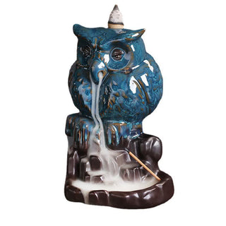 Buddha Gift Cute Owl Ceramic Backflow Smoke Fountain Meditation Healing Incense Burner Decoration