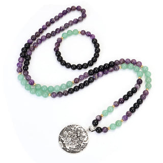 Buddha Gift 108 Mala Beads Amethyst Green Aventurine Lotus Meditation Bracelet