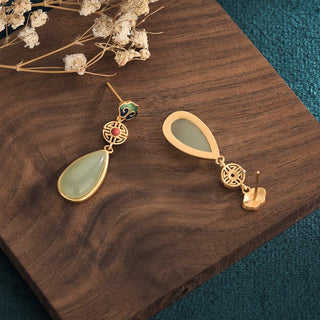 Buddha Gift FengShui Jade Double Happiness Fortune Earrings