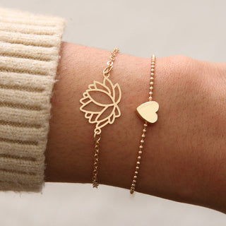 Buddha Gift 2Pcs Lotus Flower Love Heart Enlightenment Bracelet