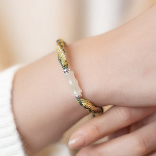 Buddha Gift White Jade Bamboo Reincarnation Knot Wealth Luck Strength String Bracelet