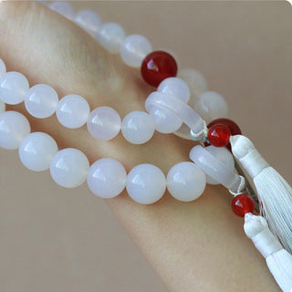 Buddha Gift White Agate Red Agate Luck Wrist Mala Tassels Pocket Mala Car Decoration
