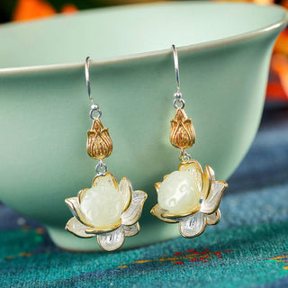 Buddha Gift White Jade Protection Harmony Drop Earrings