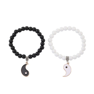 Buddha Gift 2Pcs Black Onyx White Turquoise Bead Yin Yang Protection Couple Bracelet