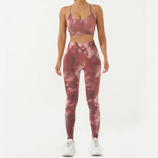 Buddha Gift 2Pcs Camo Print Backless Criss-Cross Strap Top Bra Shorts Leggings Pants Fitness Yoga Outfit Set