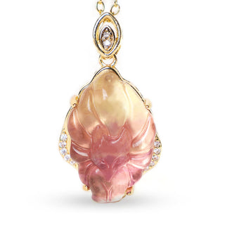 Buddha Gift Natural Colorful Fluorite Nine Tailed Fox Protection Necklace Pendant