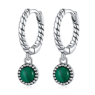Buddha Gift 925 Sterling Silver Round Malachite Anti-Anxiety Drop Earrings