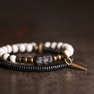 Buddha Gift Bone Beads Ebony Wood Copper Strength Couple Bracelet