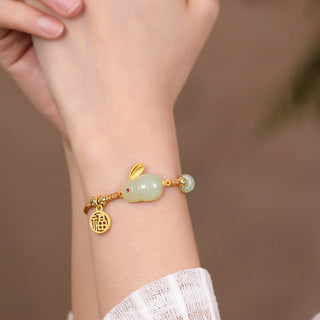 Buddha Gift Year of the Rabbit Hetian Jade Happiness Blessing Wealth String Bracelet