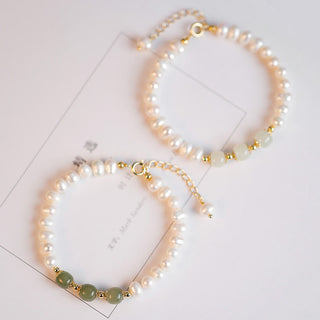 Buddha Gift 14K Gold Plated Natural Pearl Hetian Cyan Jade White Jade Sincerity Bead Chain Bracelet