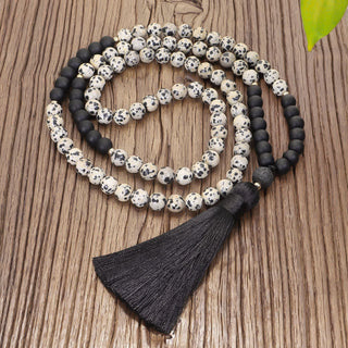 108 Mala Beads Zebra Jasper Frosted Stone Protection Tassel Bracelet (Extra 30% Off | USE CODE: FS30)
