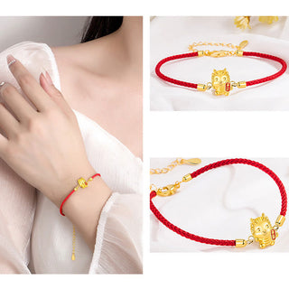 Buddha Gift 925 Sterling Silver Year Of The Dragon Lucky Golden Dragon Strength Red Rope Chain Bracelet