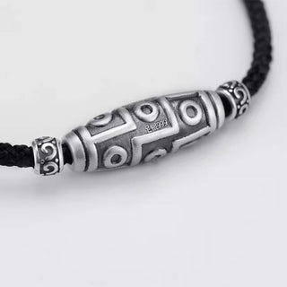 Buddha Gift 999 Sterling Silver Nine-Eye Dzi Bead Pattern Protection Rope Necklace Pendant