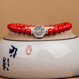 Buddha Gift 925 Sterling Silver Yin Yang Bagua Symbol Cinnabar String Concentration Bracelet