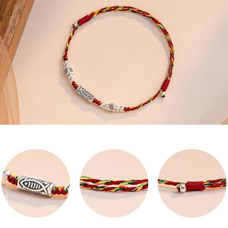 Buddha Gift 925 Sterling Silver Luck Koi Fish Braided Colorful String Bracelet Anklet