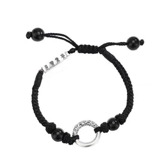 Buddha Gift 925 Sterling Silver Black Onyx Peace Buckle Protection Bracelet