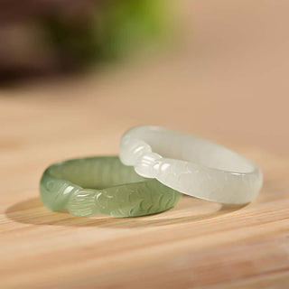 Buddha Gift Hetian White Jade Cyan Jade Koi Fish Success Luck Ring