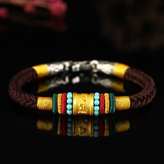 Buddha Gift Tibet 999 Gold Om Mani Padme Hum Handmade Eight Thread Peace Knot Luck Bracelet