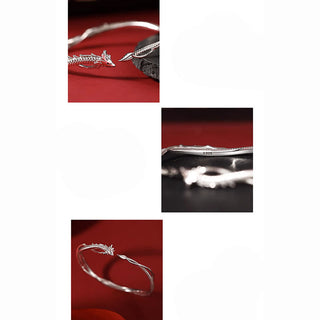 Buddha Gift 925 Sterling Silver Year of the Dragon Design Luck Metal Cuff Bracelet Bangle