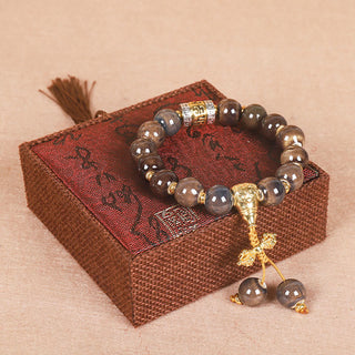 Buddha Gift Tibet Om Mani Padme Hum Prayer Wheel Dorje Vajra Engraved Glass Bead Wisdom Bracelet