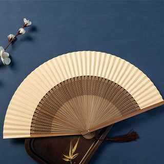 Buddha Gift Lotus Dragonfly Wild Geese Plum Blossom Handheld Silk Bamboo Folding Fan 22.5cm