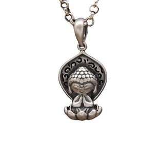 Buddha Gift 999 Sterling Silver Meditation Buddha Lotus Serenity Necklace Pendant