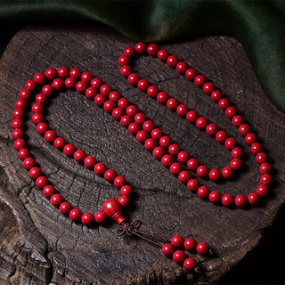 Buddha Gift 108 Mala Beads Cinnabar Om Mani Padme Hum Pattern Engraved Blessing Bracelet