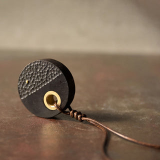 Buddha Gift Handcrafted Round Ebony Wood Copper Peace Necklace Pendant