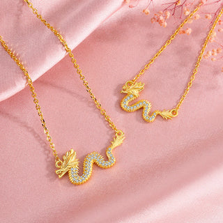 Buddha Gift 925 Sterling Silver Year Of The Dragon Auspicious Golden Dragon Luck Chain Necklace Pendant