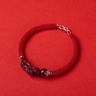 Buddha Gift Handcrafted PiXiu Cinnabar Wealth Luck Braided Bracelet