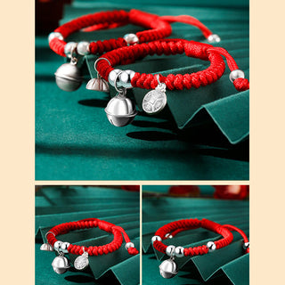 Buddha Gift 925 Sterling Silver Handmade Fu Character Lucky Money Bag Chinese Lock Charm Bell Lotus Copper Coin King Kong Knot Braided Kids Bracelet