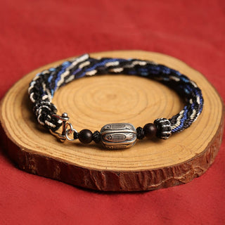 Buddha Gift 925 Sterling Silver Koi Fish Wealth Reincarnation Knot Braid String Bracelet