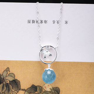 Buddha Gift 925 Sterling Silver Natural Aquamarine Leaf Flower Peace Earrings Necklace