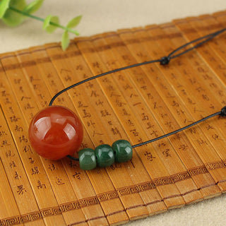 Buddha Gift Red Agate Green Aventurine Green Bodhi Seed Bead Calm Leather Rope Necklace Pendant