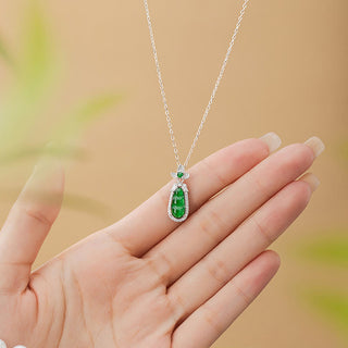 Buddha Gift 925 Sterling Silver Cyan Jade Pea Design Luck Healing Necklace Pendant