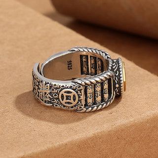 Buddha Gift Tibetan Om Mani Padme Hum Carved Design Copper Coin Purity Rotatable Ring