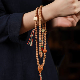 Buddha Gift 108 Beads Bodhi Seed Red Agate Deer Head Wisdom Mala Bracelet