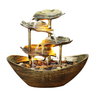 Buddha Gift Lotus Leaf Shaped Waterfall Fountain Tabletop Ornaments With LED Light Home Office Desktop Decoration