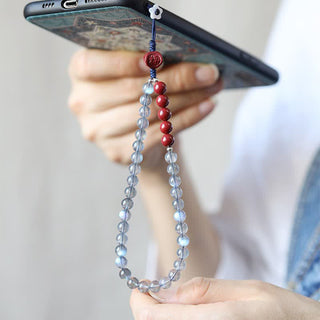 Buddha Gift Natural Moonstone Cinnabar Calm Positive Phone Decoration