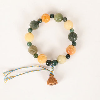 Buddha Gift Bodhi Seed Lotus Bead Engraved Moss Agate Peace Calm Bracelet