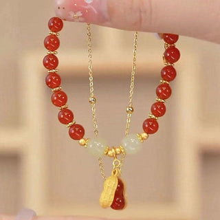 Buddha Gift Jade Leaf Ginkgo Tulip Peanut Fu Character Luck Beaded Bracelet