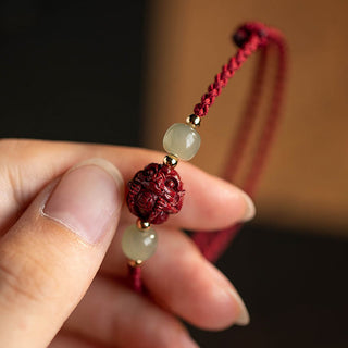 Buddha Gift Natural Cinnabar Chinese Zodiac Hetian Jade Fu Character Luck Rope Bracelet