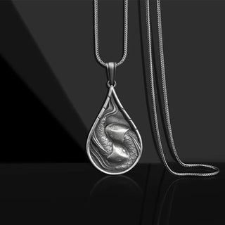 Buddha Gift Double Lucky Koi Fish Prosperity Pure Tin Water Drop Pattern Necklace Pendant