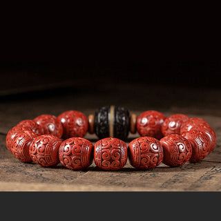 Buddha Gift Natural Cinnabar Ebony Calm Blessing Bracelet